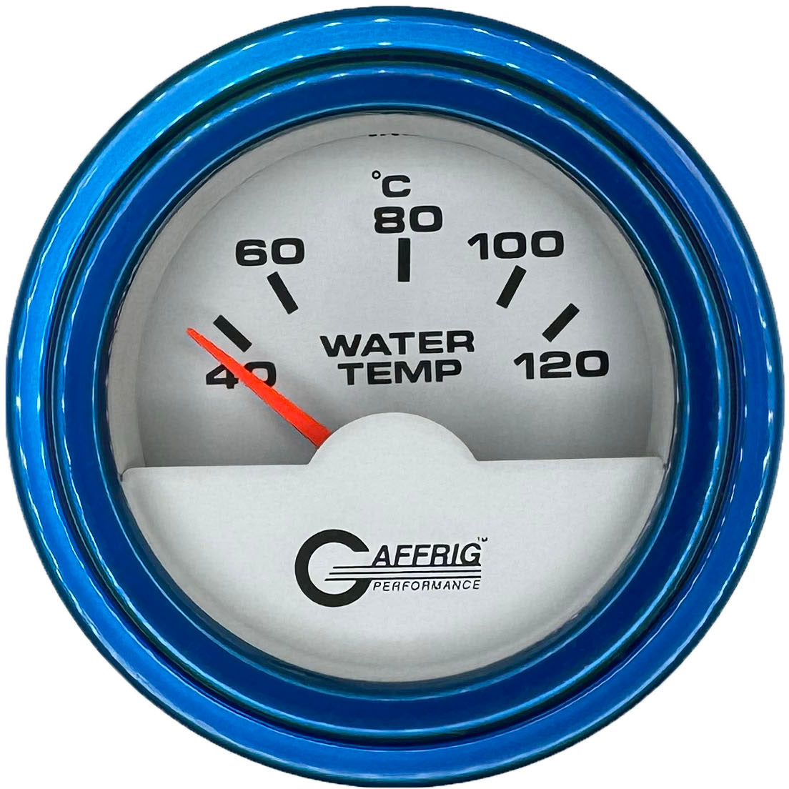 GAFFRIG PART #5876 2 INCH INTERNATIONAL ELECTRIC WATER TEMP GAUGE 40-120 C WHITE STEP RIM (002) / BLUE