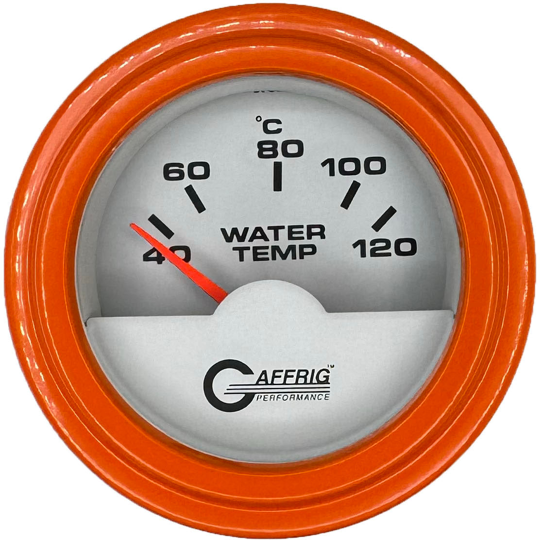 GAFFRIG PART #5876 2 INCH INTERNATIONAL ELECTRIC WATER TEMP GAUGE 40-120 C WHITE STEP RIM (002) / ORANGE