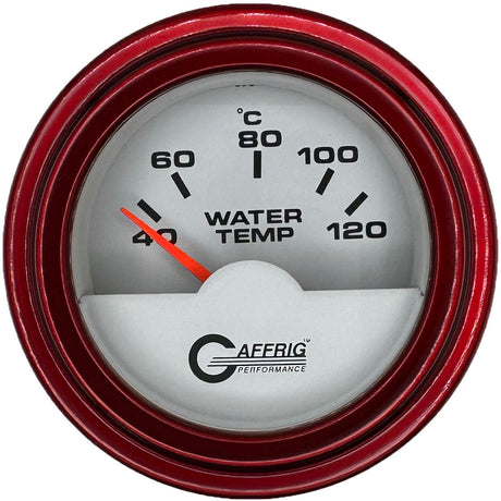 GAFFRIG PART #5876 2 INCH INTERNATIONAL ELECTRIC WATER TEMP GAUGE 40-120 C WHITE STEP RIM (002) / RED