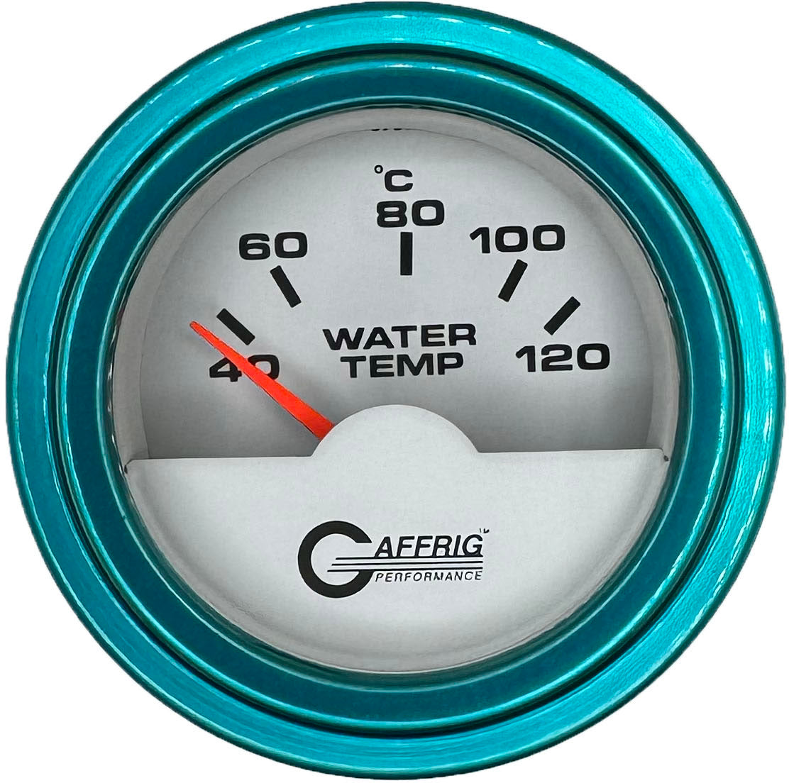 GAFFRIG PART #5876 2 INCH INTERNATIONAL ELECTRIC WATER TEMP GAUGE 40-120 C WHITE STEP RIM (002) / TEAL