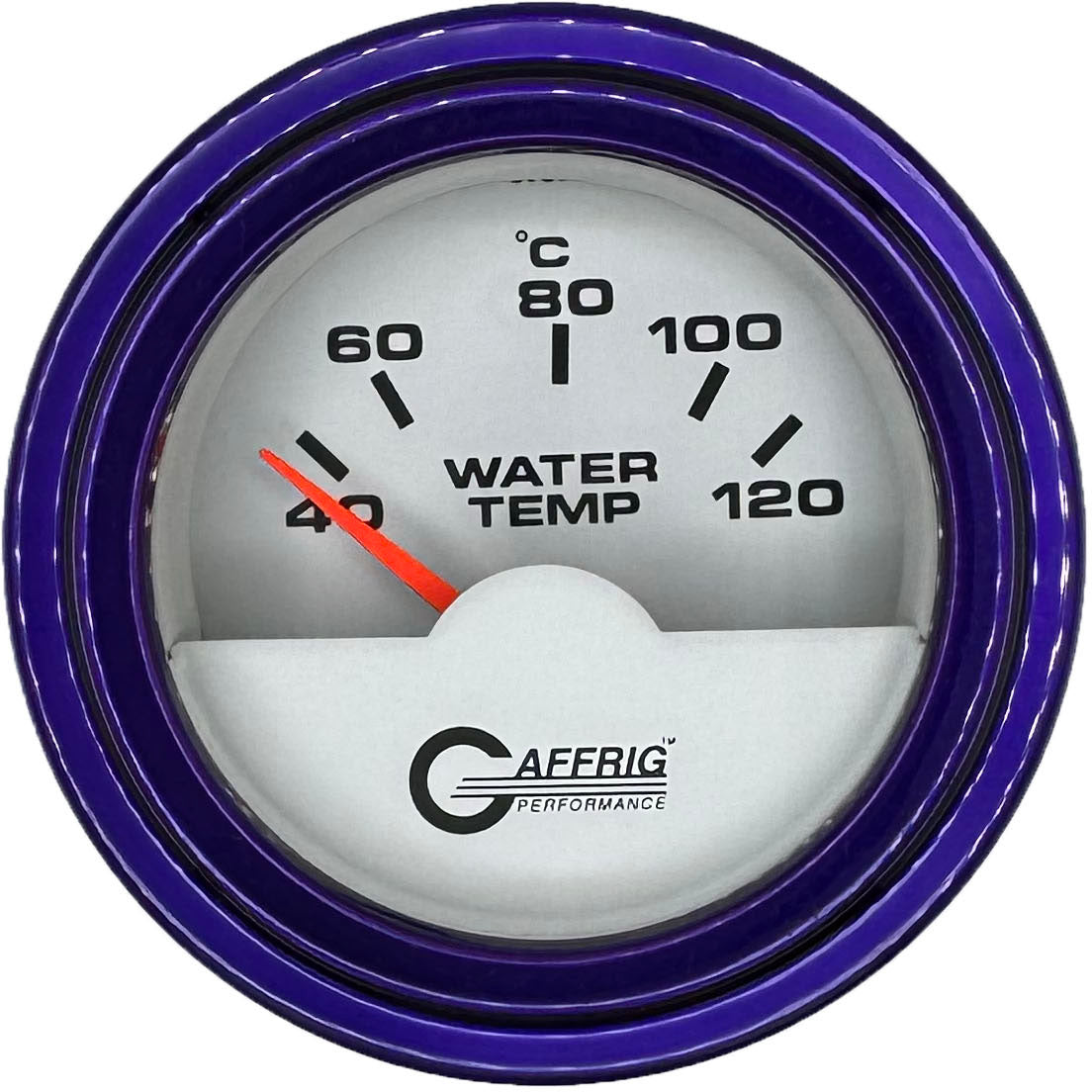 GAFFRIG PART #5876 2 INCH INTERNATIONAL ELECTRIC WATER TEMP GAUGE 40-120 C WHITE STEP RIM (002) / PURPLE