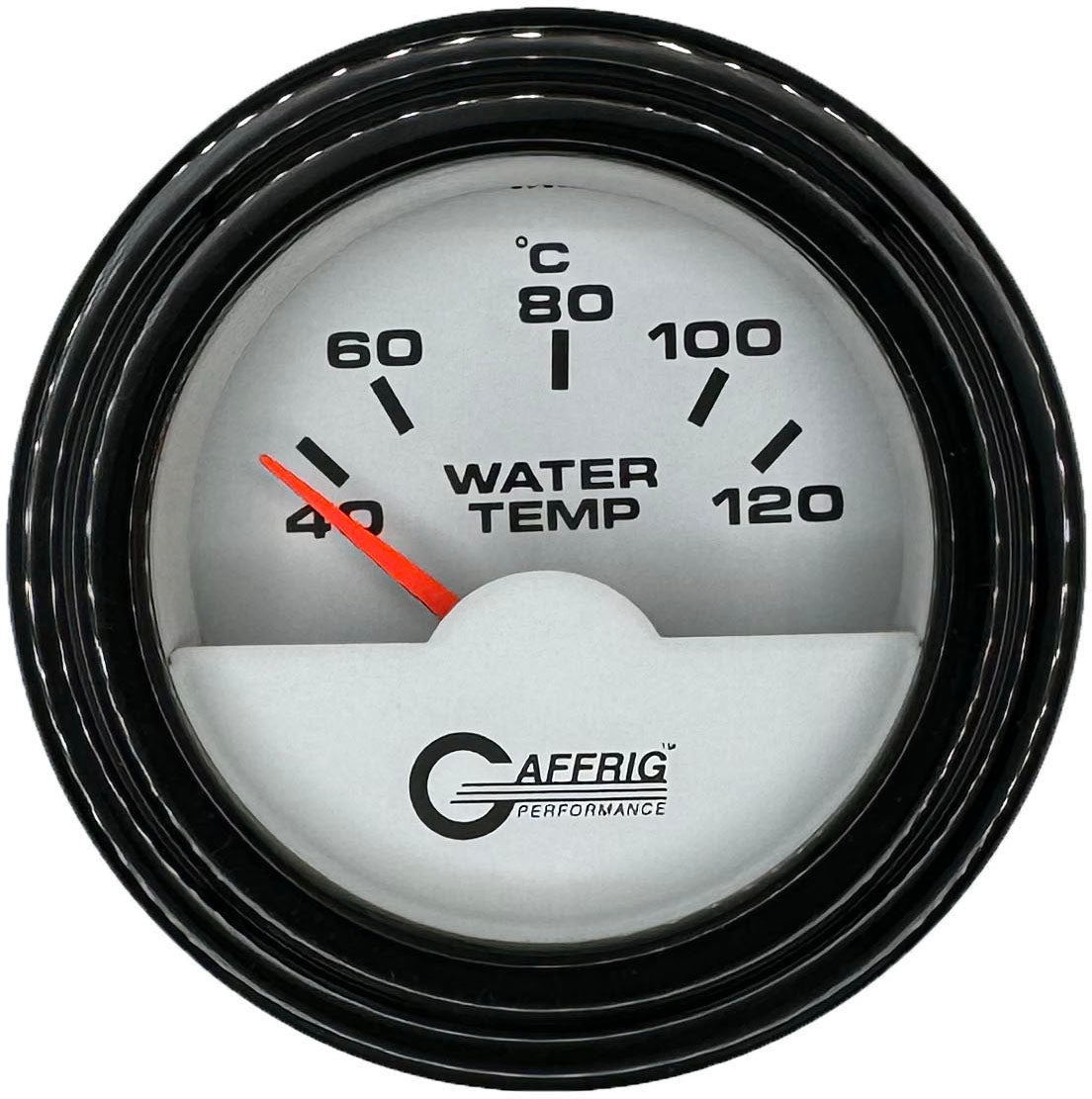 GAFFRIG PART #5876 2 INCH INTERNATIONAL ELECTRIC WATER TEMP GAUGE 40-120 C WHITE STEP RIM (002) / BLACK