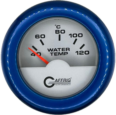 GAFFRIG PART #5876 2 INCH INTERNATIONAL ELECTRIC WATER TEMP GAUGE 40-120 C WHITE FAT RIM (218) / BLUE