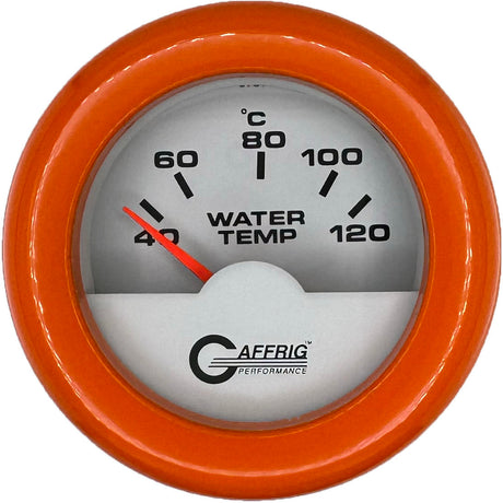 GAFFRIG PART #5876 2 INCH INTERNATIONAL ELECTRIC WATER TEMP GAUGE 40-120 C WHITE FAT RIM (218) / ORANGE