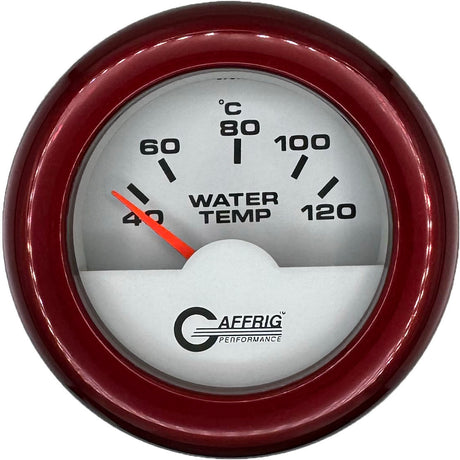 GAFFRIG PART #5876 2 INCH INTERNATIONAL ELECTRIC WATER TEMP GAUGE 40-120 C WHITE FAT RIM (218) / RED