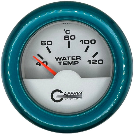 GAFFRIG PART #5876 2 INCH INTERNATIONAL ELECTRIC WATER TEMP GAUGE 40-120 C WHITE FAT RIM (218) / TEAL