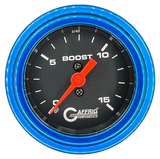 GAFFRIG 2 INCH MECHANICAL BOOST GAUGE 0-15 PSI STEP RIM (002) / BLUE / BLACK