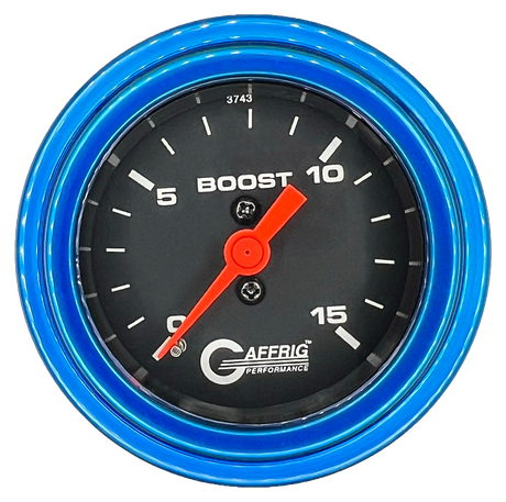 GAFFRIG 2 INCH MECHANICAL BOOST GAUGE 0-15 PSI STEP RIM (002) / BLUE / BLACK