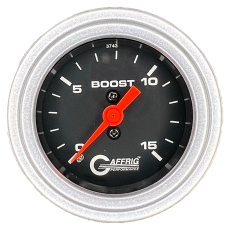 GAFFRIG 2 INCH MECHANICAL BOOST GAUGE 0-15 PSI STEP RIM (002) / PLATINUM / BLACK