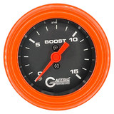 GAFFRIG 2 INCH MECHANICAL BOOST GAUGE 0-15 PSI STEP RIM (002) / ORANGE / BLACK