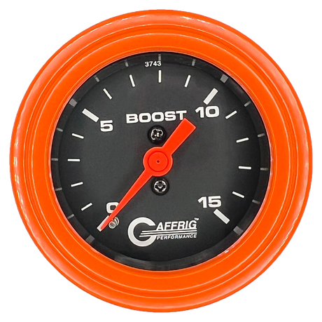 GAFFRIG 2 INCH MECHANICAL BOOST GAUGE 0-15 PSI STEP RIM (002) / ORANGE / BLACK