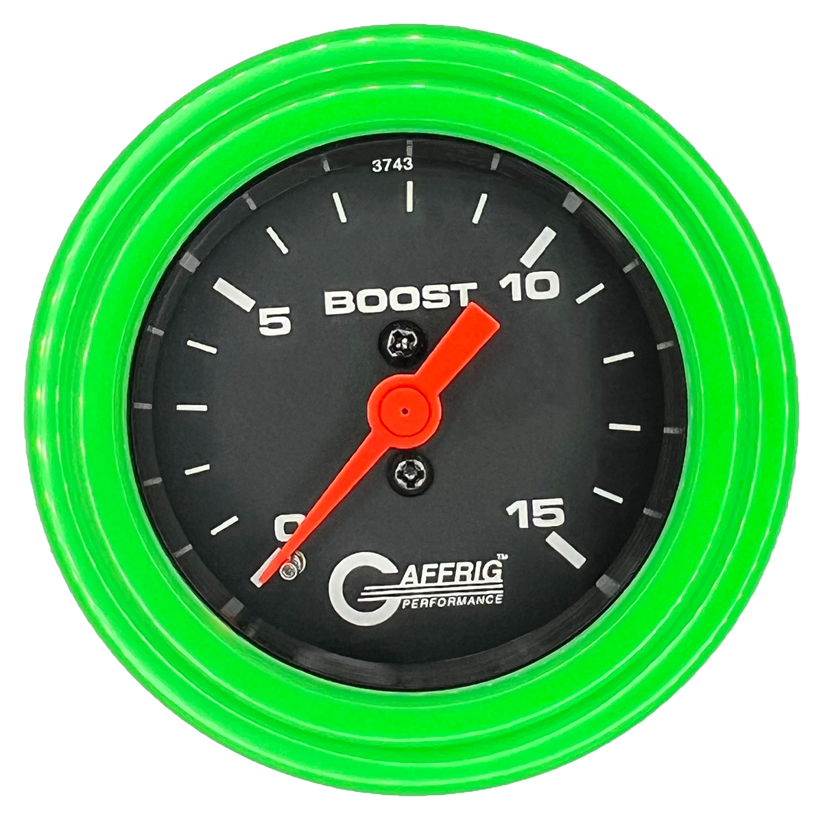 GAFFRIG 2 INCH MECHANICAL BOOST GAUGE 0-15 PSI STEP RIM (002) / LIME GREEN / BLACK