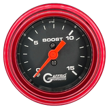 GAFFRIG 2 INCH MECHANICAL BOOST GAUGE 0-15 PSI STEP RIM (002) / RED / BLACK