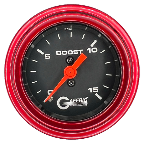 GAFFRIG 2 INCH MECHANICAL BOOST GAUGE 0-15 PSI STEP RIM (002) / RED / BLACK