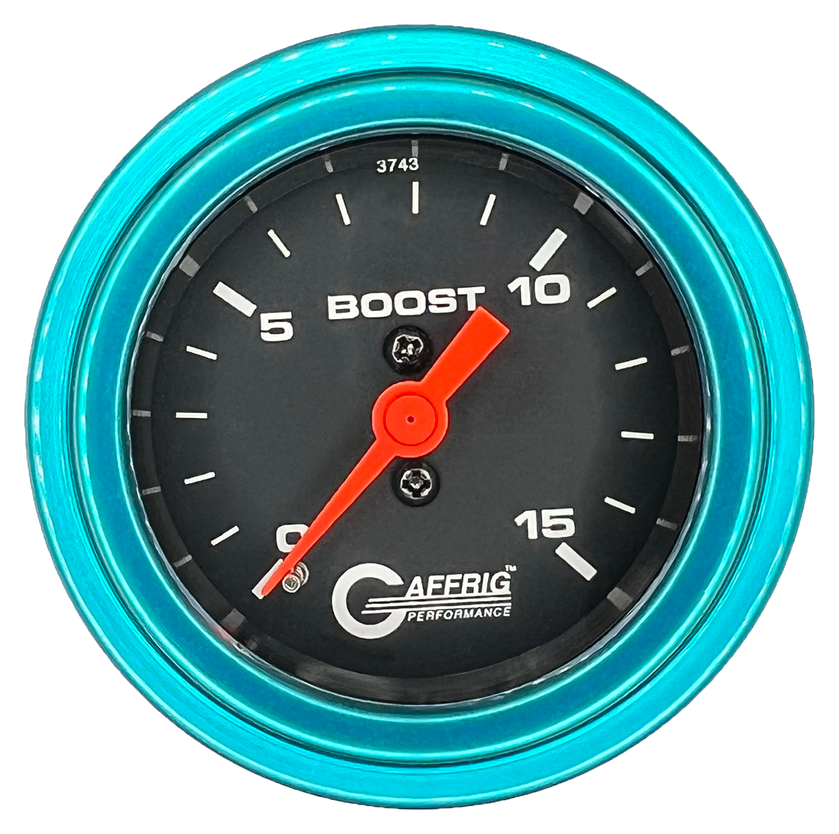 GAFFRIG 2 INCH MECHANICAL BOOST GAUGE 0-15 PSI STEP RIM (002) / TEAL / BLACK