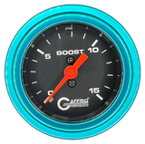 GAFFRIG 2 INCH MECHANICAL BOOST GAUGE 0-15 PSI STEP RIM (002) / TEAL / BLACK