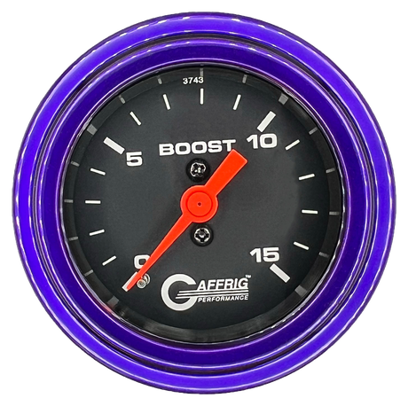 GAFFRIG 2 INCH MECHANICAL BOOST GAUGE 0-15 PSI STEP RIM (002) / PURPLE / BLACK