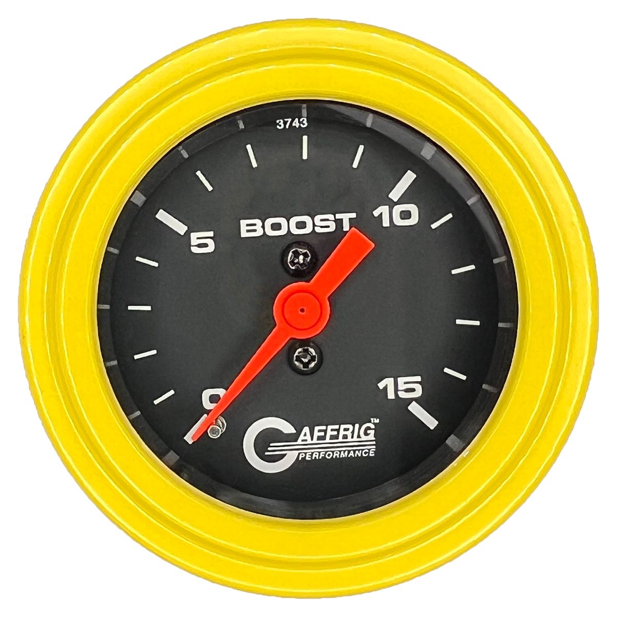 GAFFRIG 2 INCH MECHANICAL BOOST GAUGE 0-15 PSI STEP RIM (002) / YELLOW / BLACK