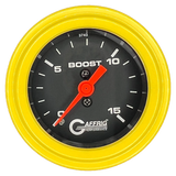 GAFFRIG 2 INCH MECHANICAL BOOST GAUGE 0-15 PSI STEP RIM (002) / YELLOW / BLACK