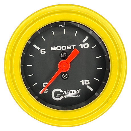 GAFFRIG 2 INCH MECHANICAL BOOST GAUGE 0-15 PSI STEP RIM (002) / YELLOW / BLACK