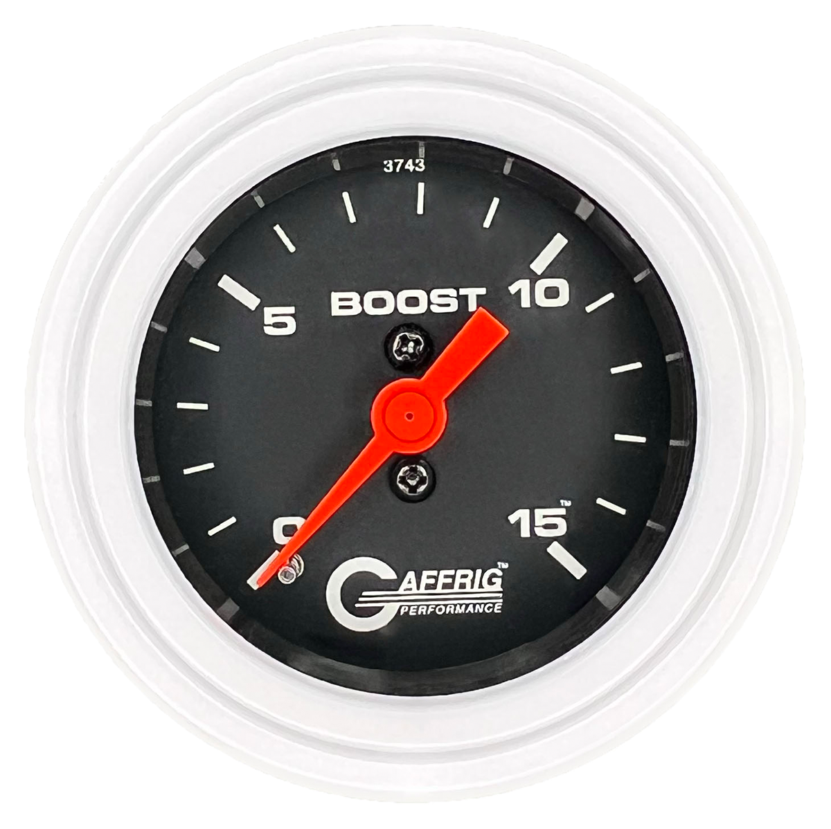 GAFFRIG 2 INCH MECHANICAL BOOST GAUGE 0-15 PSI STEP RIM (002) / WHITE / BLACK