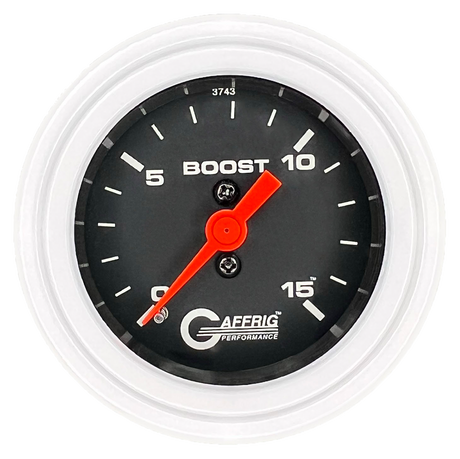 GAFFRIG 2 INCH MECHANICAL BOOST GAUGE 0-15 PSI STEP RIM (002) / WHITE / BLACK