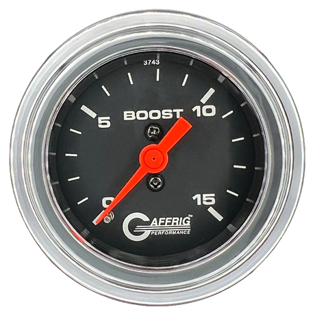 GAFFRIG 2 INCH MECHANICAL BOOST GAUGE 0-15 PSI STEP RIM (002) / CHROME/POLISHED / BLACK