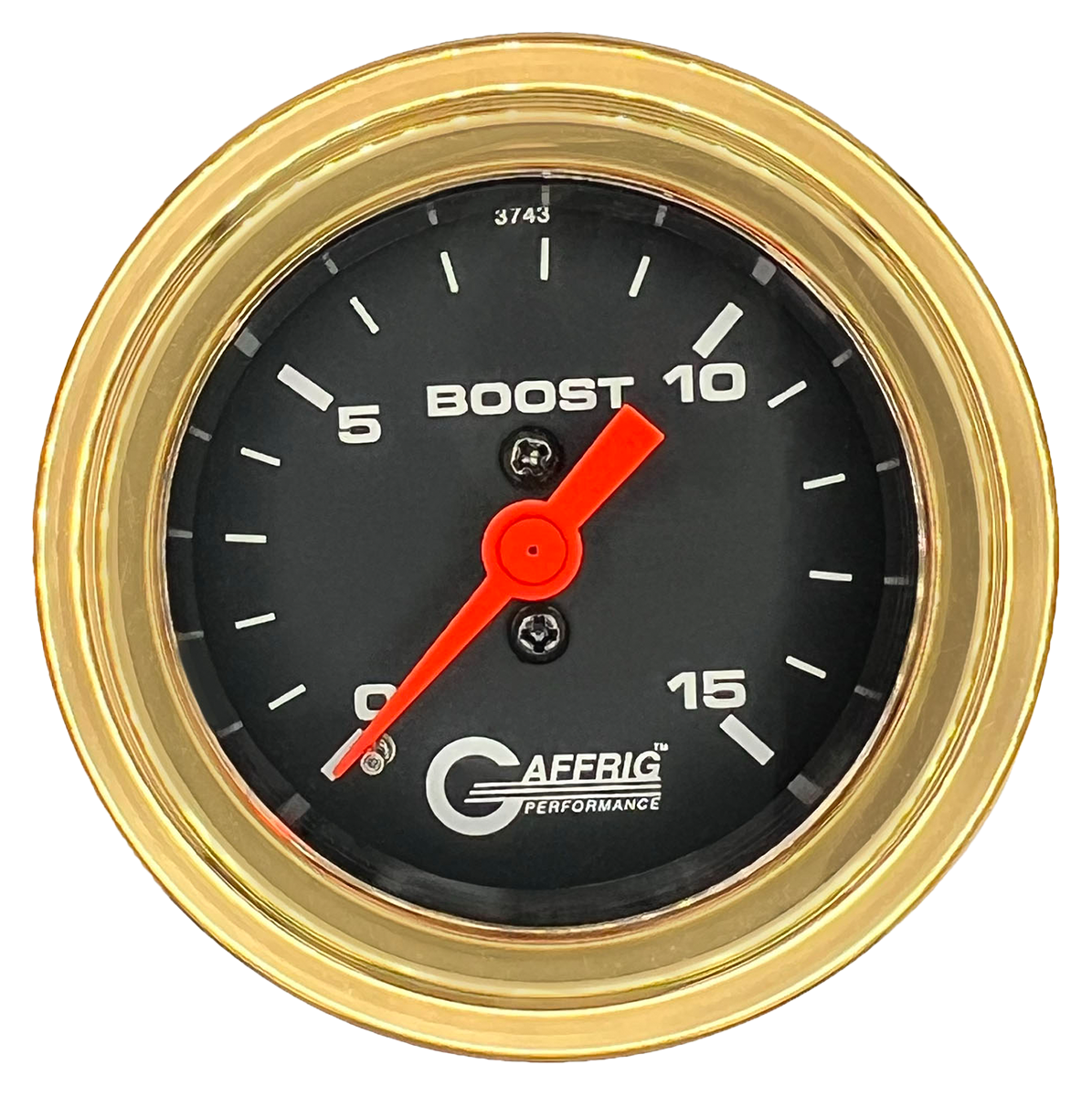 GAFFRIG 2 INCH MECHANICAL BOOST GAUGE 0-15 PSI STEP RIM (002) / GOLD / BLACK