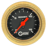 GAFFRIG 2 INCH MECHANICAL BOOST GAUGE 0-15 PSI STEP RIM (002) / GOLD / BLACK