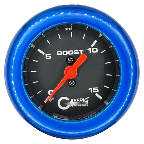 GAFFRIG 2 INCH MECHANICAL BOOST GAUGE 0-15 PSI FAT RIM (218) / BLUE / BLACK