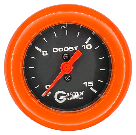 GAFFRIG 2 INCH MECHANICAL BOOST GAUGE 0-15 PSI FAT RIM (218) / ORANGE / BLACK