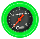 GAFFRIG 2 INCH MECHANICAL BOOST GAUGE 0-15 PSI FAT RIM (218) / LIME GREEN / BLACK