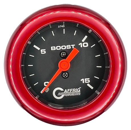 GAFFRIG 2 INCH MECHANICAL BOOST GAUGE 0-15 PSI FAT RIM (218) / RED / BLACK