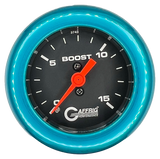 GAFFRIG 2 INCH MECHANICAL BOOST GAUGE 0-15 PSI FAT RIM (218) / TEAL / BLACK