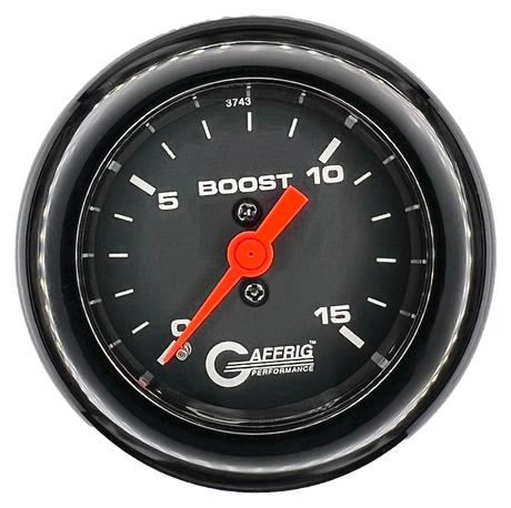 GAFFRIG 2 INCH MECHANICAL BOOST GAUGE 0-15 PSI FAT RIM (218) / BLACK / BLACK