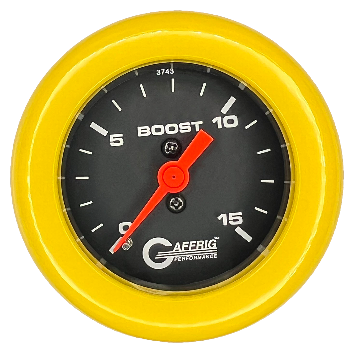 GAFFRIG 2 INCH MECHANICAL BOOST GAUGE 0-15 PSI FAT RIM (218) / YELLOW / BLACK