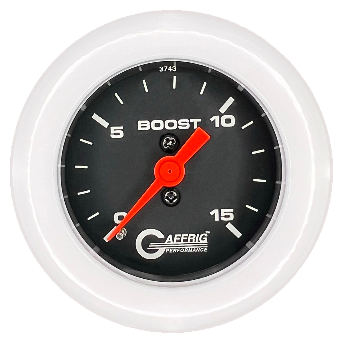 GAFFRIG 2 INCH MECHANICAL BOOST GAUGE 0-15 PSI FAT RIM (218) / WHITE / BLACK