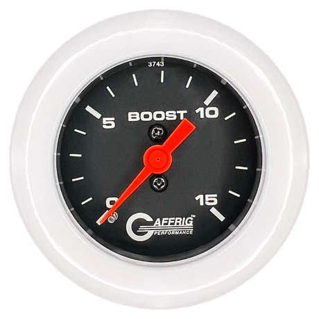 GAFFRIG 2 INCH MECHANICAL BOOST GAUGE 0-15 PSI FAT RIM (218) / WHITE / BLACK