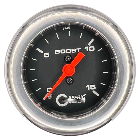 GAFFRIG 2 INCH MECHANICAL BOOST GAUGE 0-15 PSI FAT RIM (218) / CHROME/POLISHED / BLACK