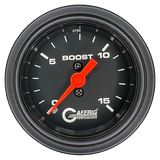 GAFFRIG 2 INCH MECHANICAL BOOST GAUGE 0-15 PSI STEP RIM (002) / BLACK / BLACK