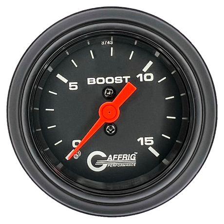 GAFFRIG 2 INCH MECHANICAL BOOST GAUGE 0-15 PSI STEP RIM (002) / BLACK / BLACK