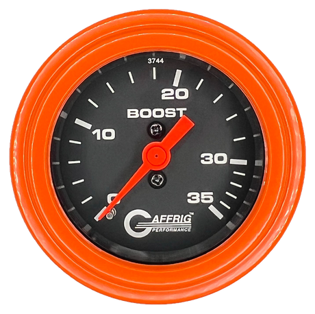 GAFFRIG 2 INCH MECHANICAL BOOST 0-35 PSI GAUGE STEP RIM (002) / ORANGE / BLACK