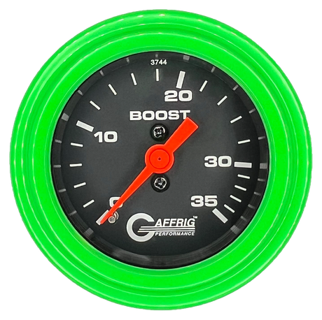 GAFFRIG 2 INCH MECHANICAL BOOST 0-35 PSI GAUGE STEP RIM (002) / LIME GREEN / BLACK