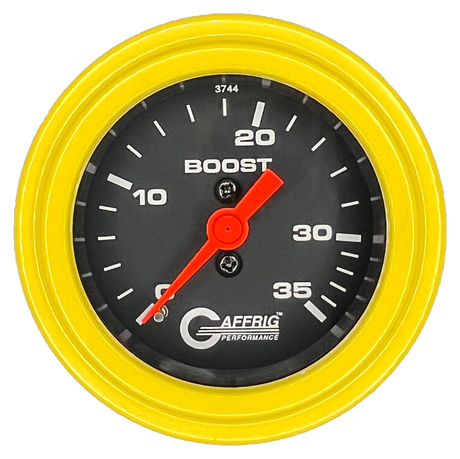 GAFFRIG 2 INCH MECHANICAL BOOST 0-35 PSI GAUGE STEP RIM (002) / YELLOW / BLACK