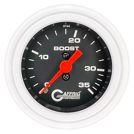 GAFFRIG 2 INCH MECHANICAL BOOST 0-35 PSI GAUGE STEP RIM (002) / WHITE / BLACK