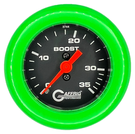 GAFFRIG 2 INCH MECHANICAL BOOST 0-35 PSI GAUGE FAT RIM (218) / LIME GREEN / BLACK