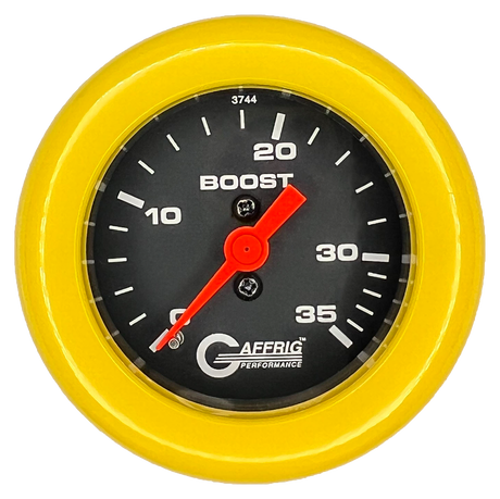 GAFFRIG 2 INCH MECHANICAL BOOST 0-35 PSI GAUGE FAT RIM (218) / YELLOW / BLACK