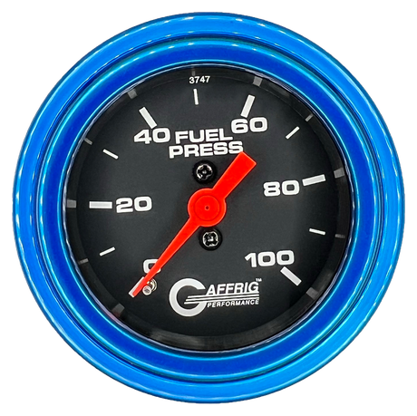 GAFFRIG 2 INCH MECHANICAL FUEL PRESSURE 0-100 PSI GAUGE STEP RIM (002) / BLUE / BLACK