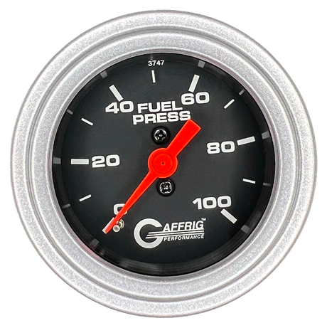 GAFFRIG 2 INCH MECHANICAL FUEL PRESSURE 0-100 PSI GAUGE STEP RIM (002) / PLATINUM / BLACK