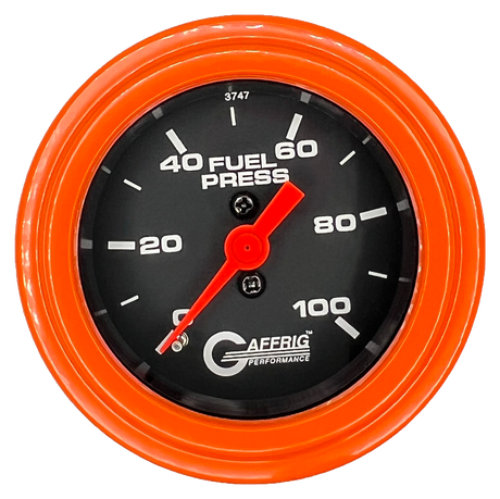 GAFFRIG 2 INCH MECHANICAL FUEL PRESSURE 0-100 PSI GAUGE STEP RIM (002) / ORANGE / BLACK